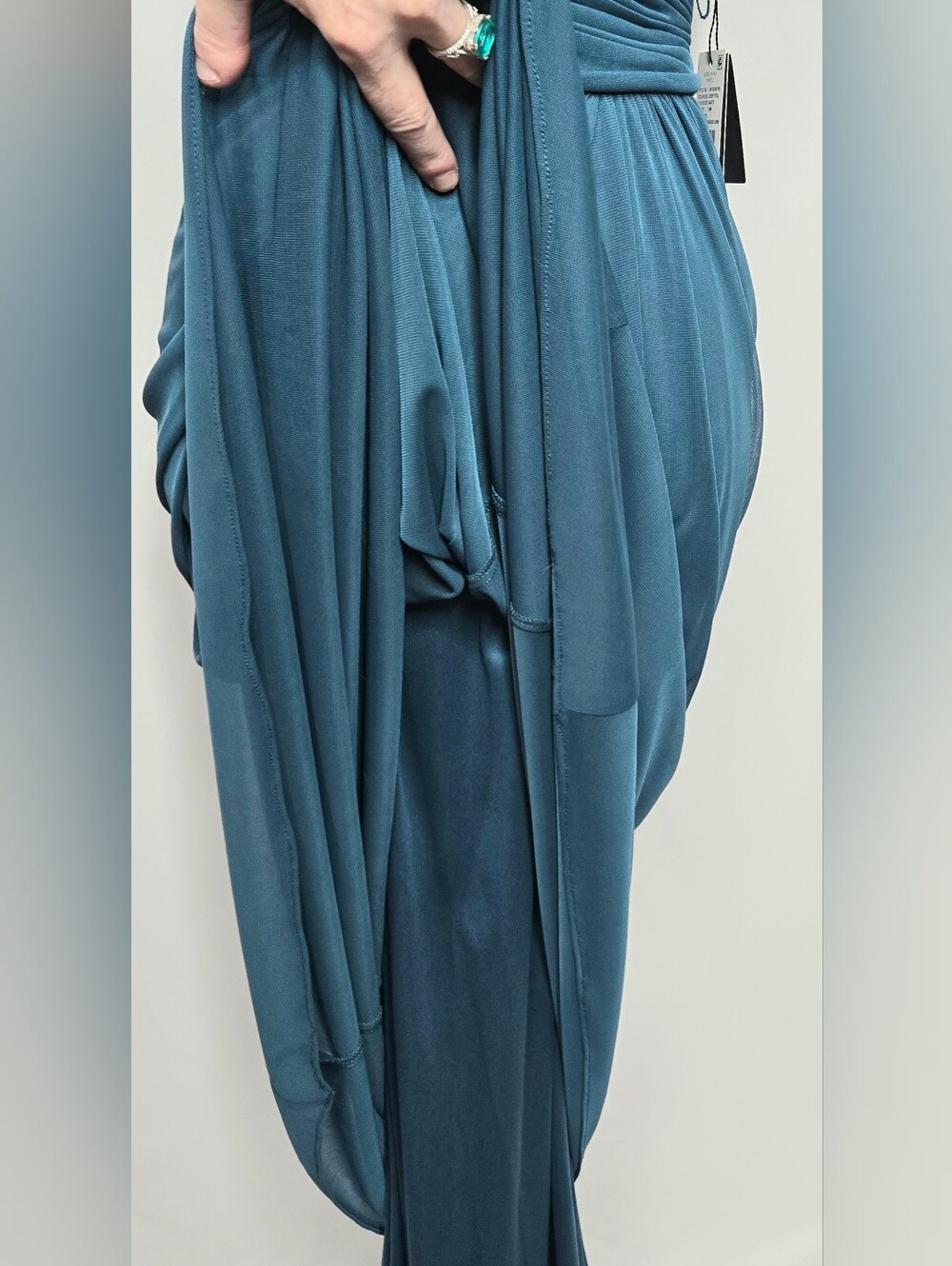 Adrianna Papell Wedding Guest Peacock Teal Beaded Chiffon Evening Gown NWOT 10 - Picture 6 of 14